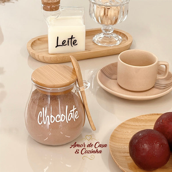 ESCOLHA A PERSONALIZAÇÃO 400ML POTE STYLE TAMPA E COLHER DE BAMBU